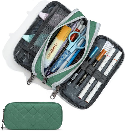 Della Gao Large Pencil Case, Big Capacity Pencil Pouch with 2 Compartments, Office Pencil Bag with Zipper, Big Pen Case for Adults (01-Black)