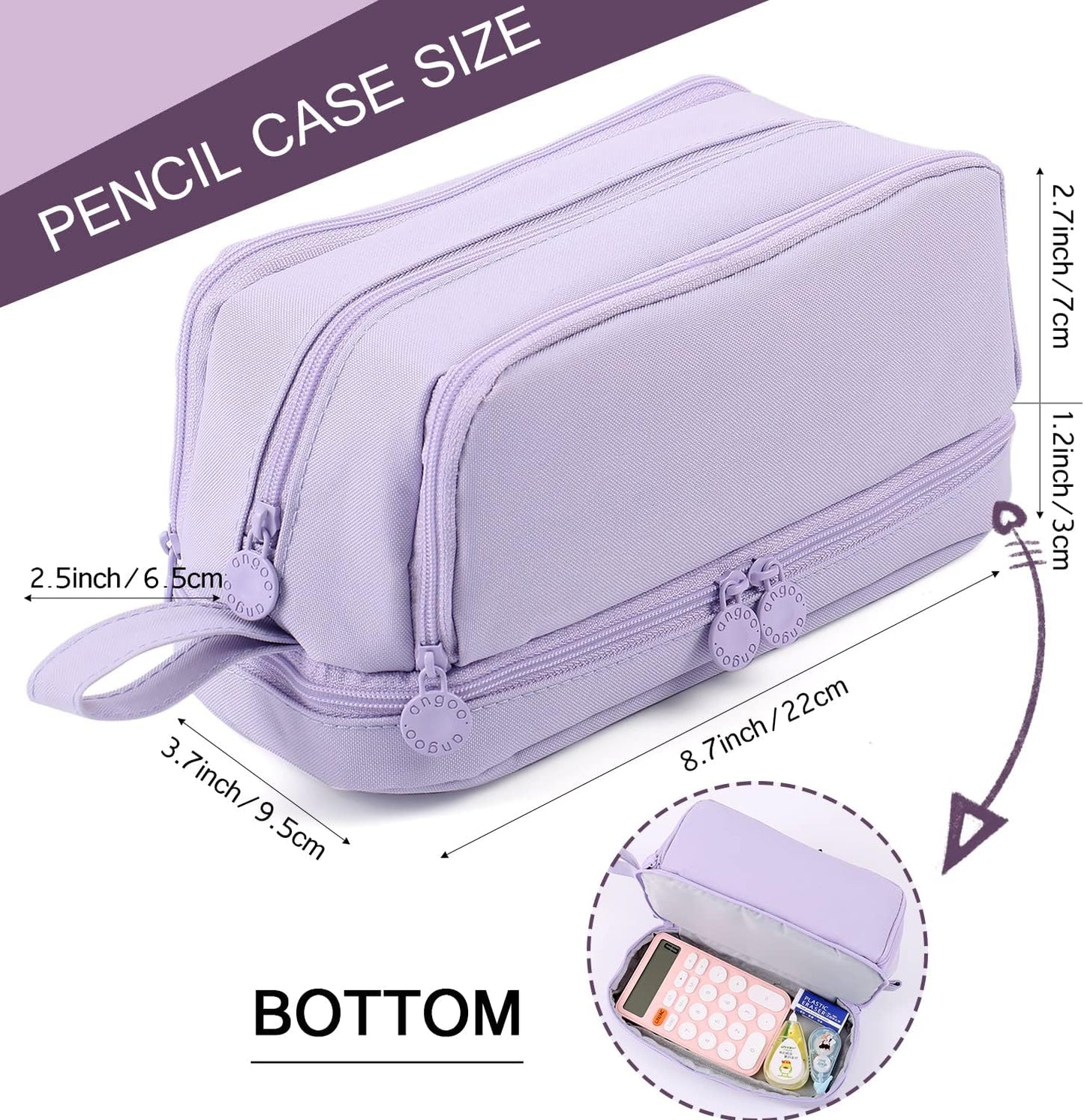 MAMUNU Large Capacity Pencil Case 4 Compartments, Pencil Pouch Bag with Zipper Portable Handle, Pen Case Bag Stationery Organizer for Office College School Adults Teen Girls Boys Men Women, Black