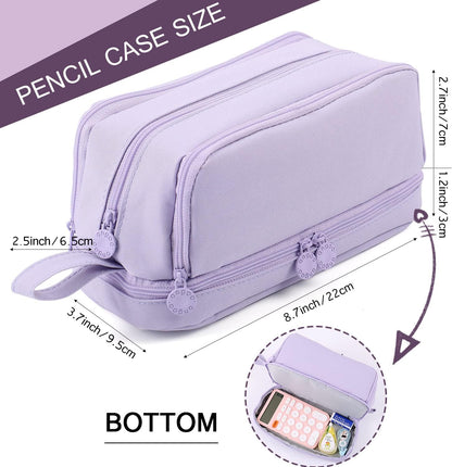 MAMUNU Large Capacity Pencil Case 4 Compartments, Pencil Pouch Bag with Zipper Portable Handle, Pen Case Bag Stationery Organizer for Office College School Adults Teen Girls Boys Men Women, Black