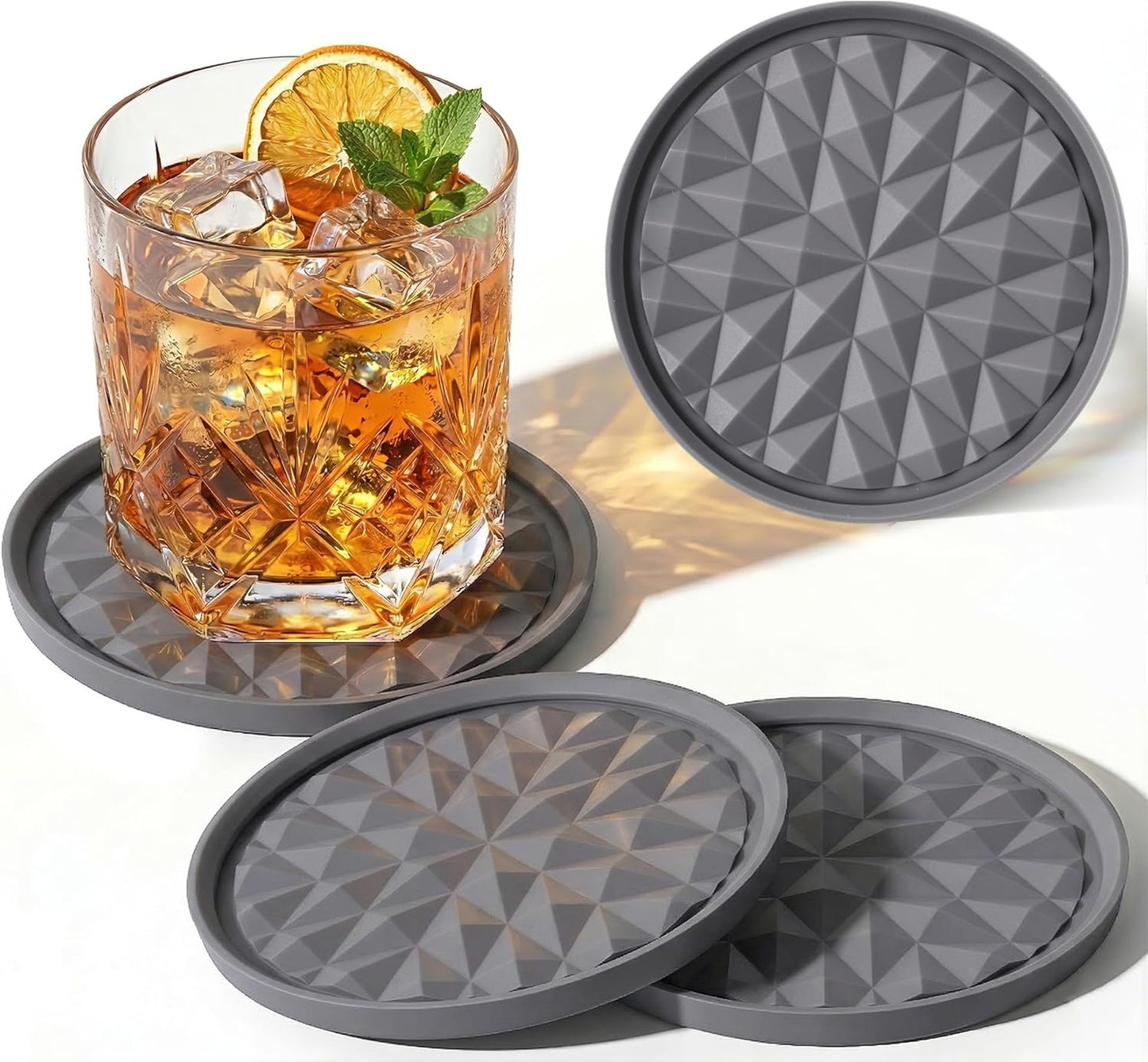 Silicone Coasters for Drinks[4 Pack]- Cup Mat for Tabletop Protection-Non-Slip, Non-Stick, Coffee Table Decor, Great Gift for Any Occasion, Black