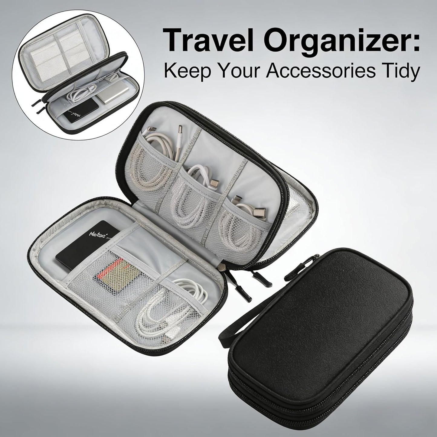Travel Storage Box - Hard EVA Protective Cover for Mobile Power Bank, Charger, Cable, Phone and Accessories - Portable Storage Bag for Airplane, Business Travel, Home Furnishings