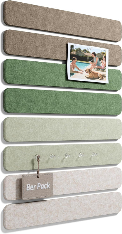 Fluxynara Cork Board Alternative Felt Strip Board 8-Pack 13"x2", Office Pin Board with 50 Push Pins, Adhesive Install for Bedroom Door & Home Office(Linen Dusk)