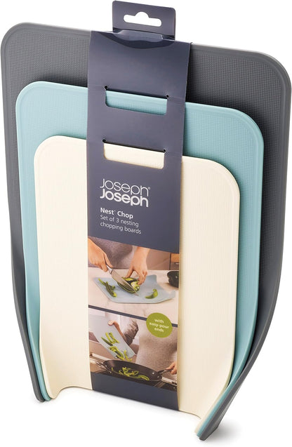 Joseph Joseph Nest Chop Set of Nesting Plastic Cutting Boards 13.25-inch x 10-inch Chopping Board Kitchen Prep Mat with Curved Edges 3-piece., Large