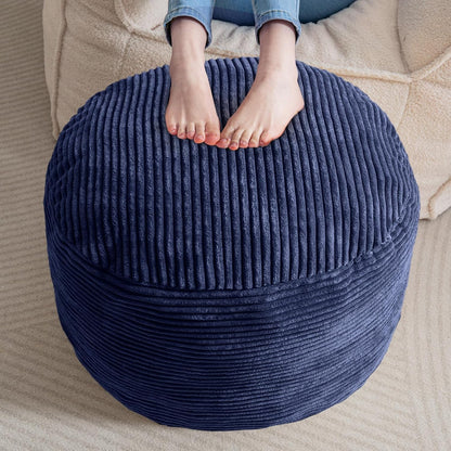 HIGOGOGO Round Stuffed Pouf Ottoman, Corduroy Poufs with Foam Chunk Filling, Furry and Fluffy Pouf Foot Stool Storage Ottoman, 20 X 15 Floor Poufs Foot Rest for Living Room, Dark Grey