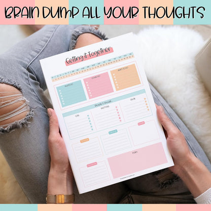Templatables Brain Dump Notepad, To Do List Desk Pad, Productivity Planner, ADHD Daily Planner | 50 Undated Tear Away Sheets A4 (Colorful)