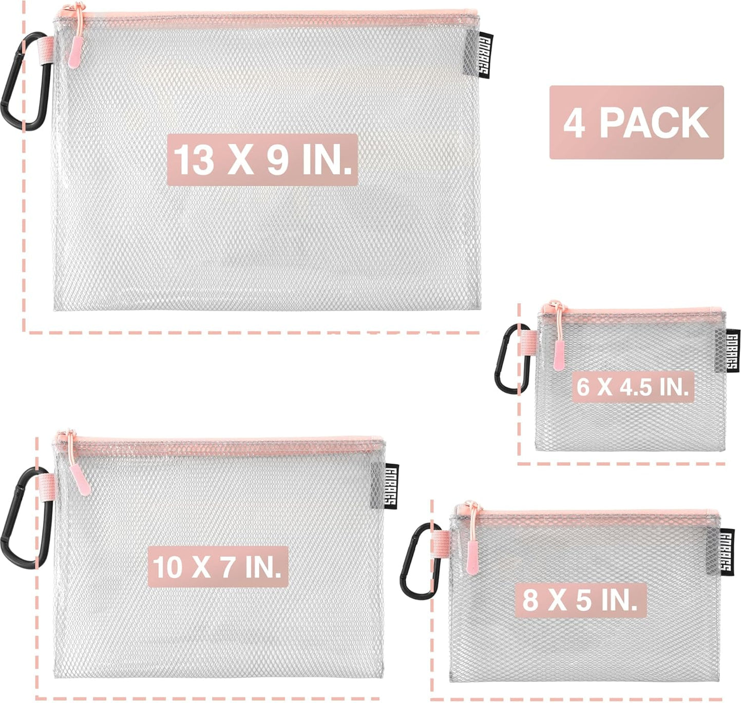 GOBAGS Air Production Multi‑Size Clear Zipper Pouch (4‑Pack) – Cable Organizer & Travel Gear Bag for Electronics, Camera Accessories, Tool Pouch & Small Tech Storage