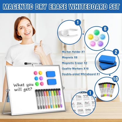 Grtard Dry Erase Magnetic White Board, 16''x12'' Double-Sided Desktop Whiteboard with Stand, Portable Small Whiteboard Set, Dry Erase Board for to-Do Lists, Planning & Office, Home
