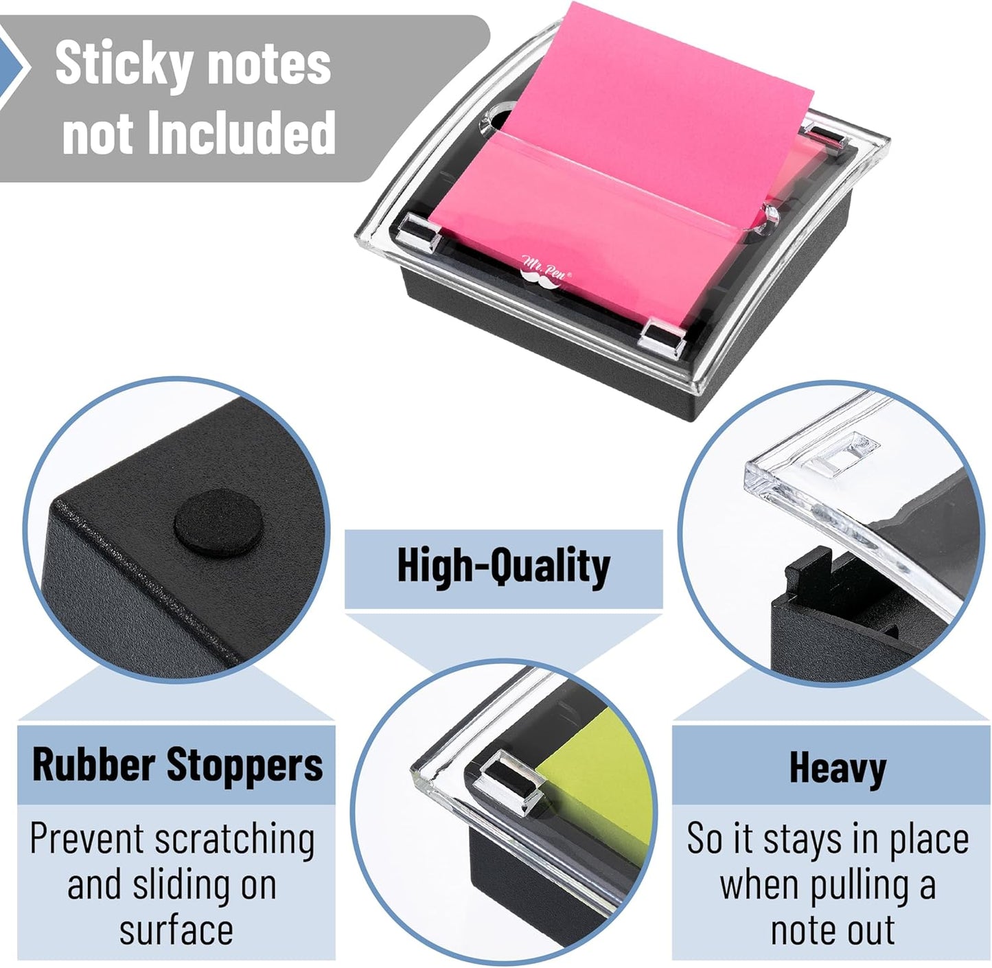 Mr. Pen- Pop Up Note Dispenser, 3" x 3", 2 Pack, Black Base, Clear Top, Sticky Note Dispenser, Sticky Note Holder for Desk