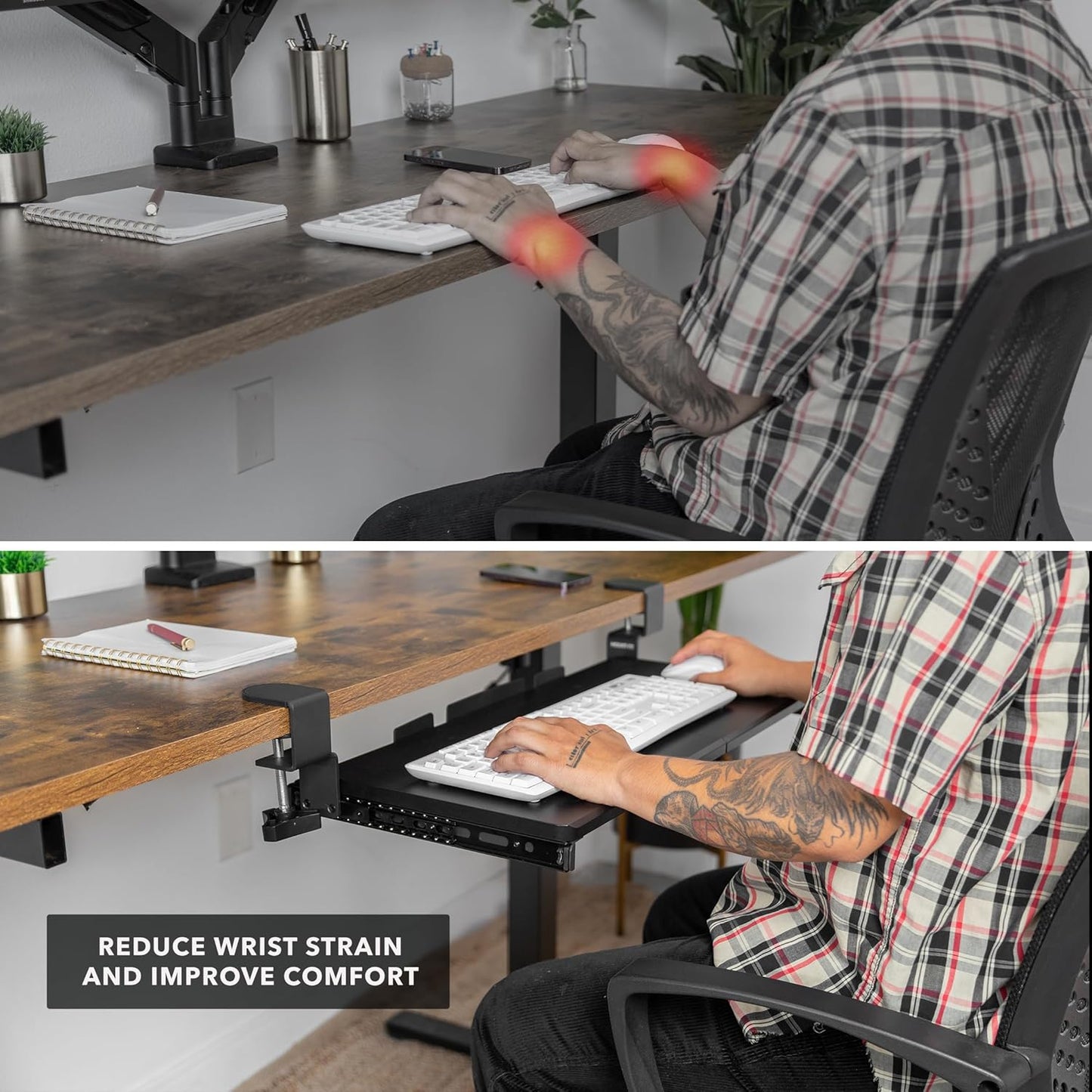 Mount-It! Under Desk Keyboard Tray, 30" Extra-Wide Clamp-On Slide-Out Drawer, Holds 11 lbs, Fits Desks up to 1.77" Thick, No-Drill C-Clamp Mount