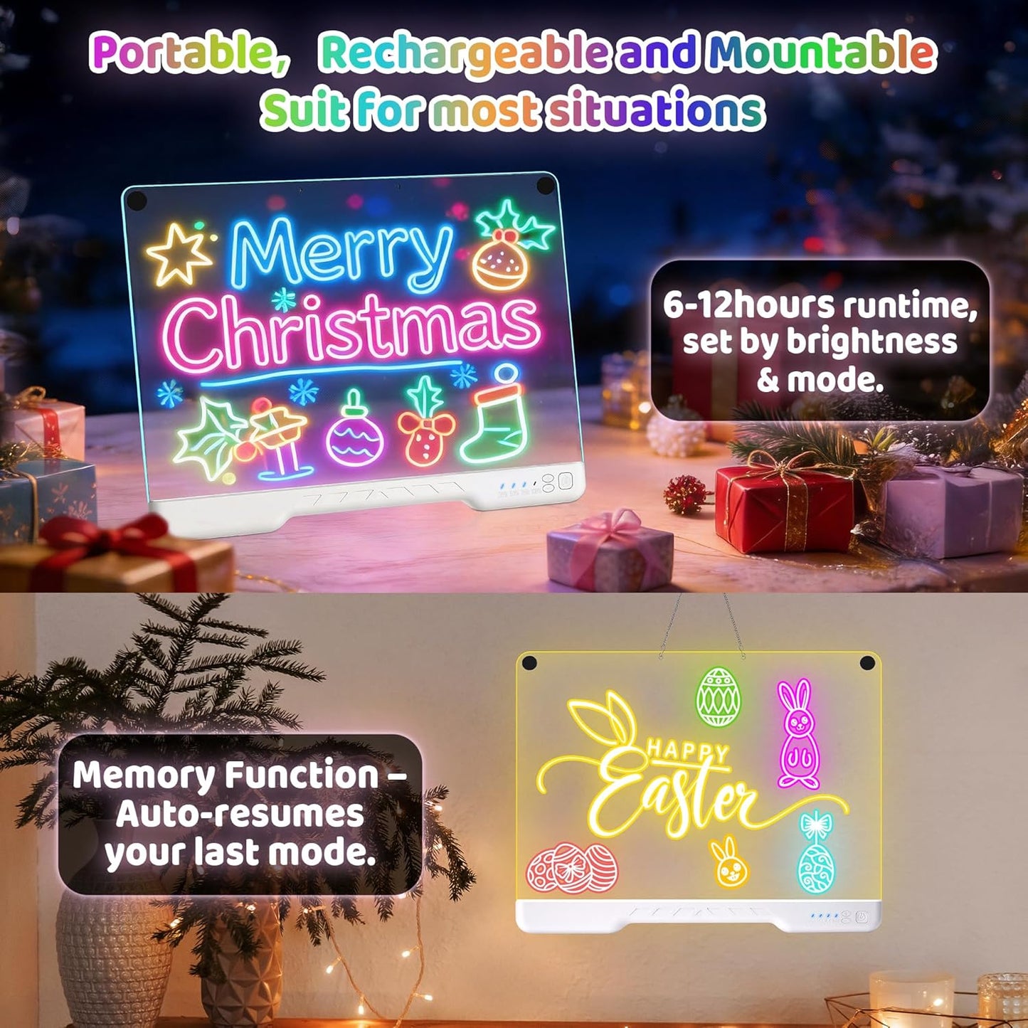LED Drawing Board,16 Inch Rechargeable Light Up Writing Pad, 7 Colors & 4 Lighting Modes Neon Art Dry Erase Glow Up Doodle Pad,7 Markers & Tracing Book Art Gifts for Kids Ages 4 5 6 7 8 9 10 11 12