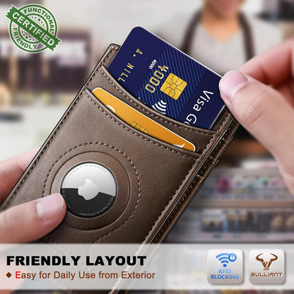 BULLIANT Men Airtag Wallet,Slim Wallet Money Clip Card Holder Magnetic Closure 12 Cards in Front Pocket RFID Blocking