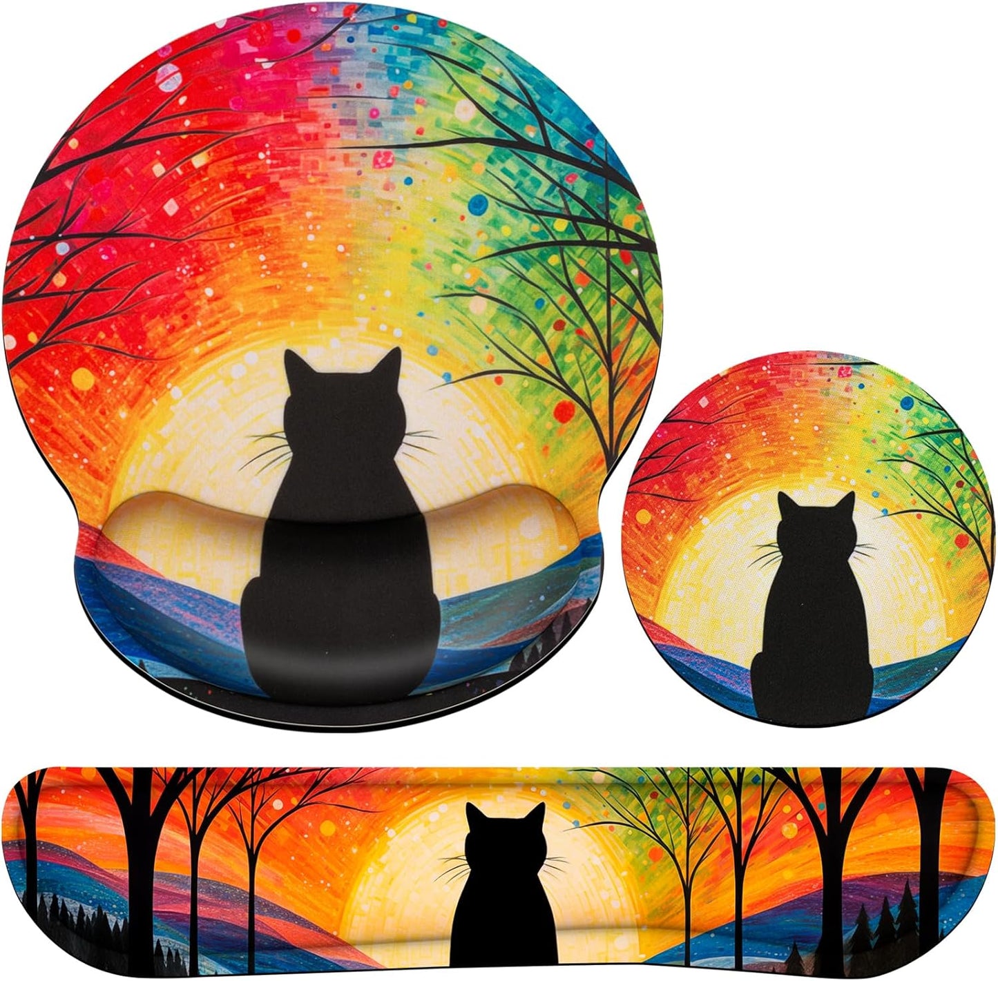 Ergonomic Keyboard Wrist Rest, Mouse Pad with Wrist Rest Anime, Cat Gaming Mousepad with Wrist Support, Memory Foam Wrist Rest Set for Computer Keyboard, Funny Cute Office Desk Accessories