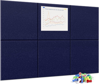 Neatsure Large Cork Board for Wall, Black Felt Bulletin Board with Pushpins, 36" x 24" 6 Panels Wall Tiles, Tack Push Pin Boards for Office