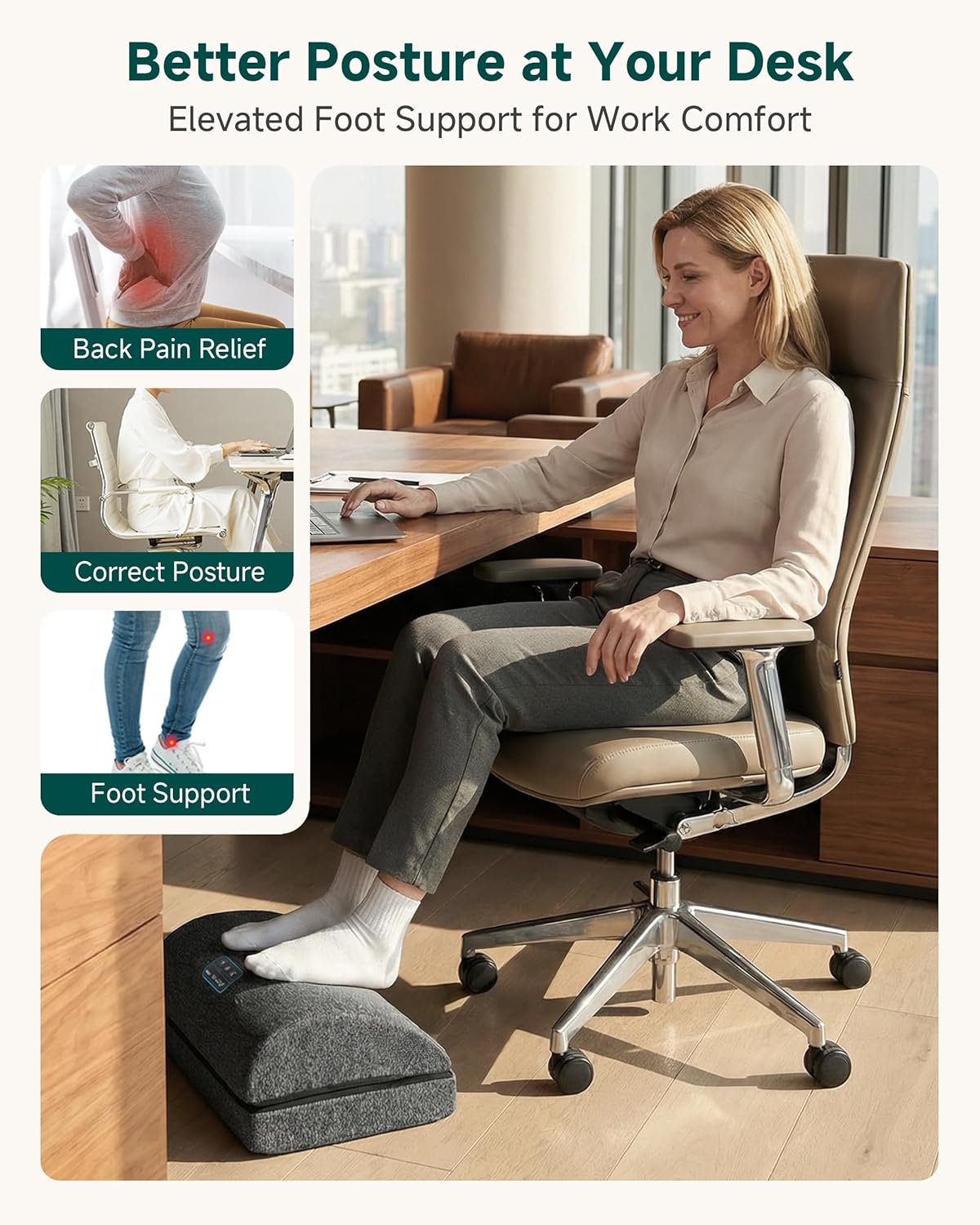 Snailax Heated Foot Rest Under Desk at Work, FSA Eligble Desk Foot Stool with Heat & Vibration Massage, Adjustable Height, 2 Heat Levels Foot Warmer Feet Heater for Office Chair, Gaming Home Use