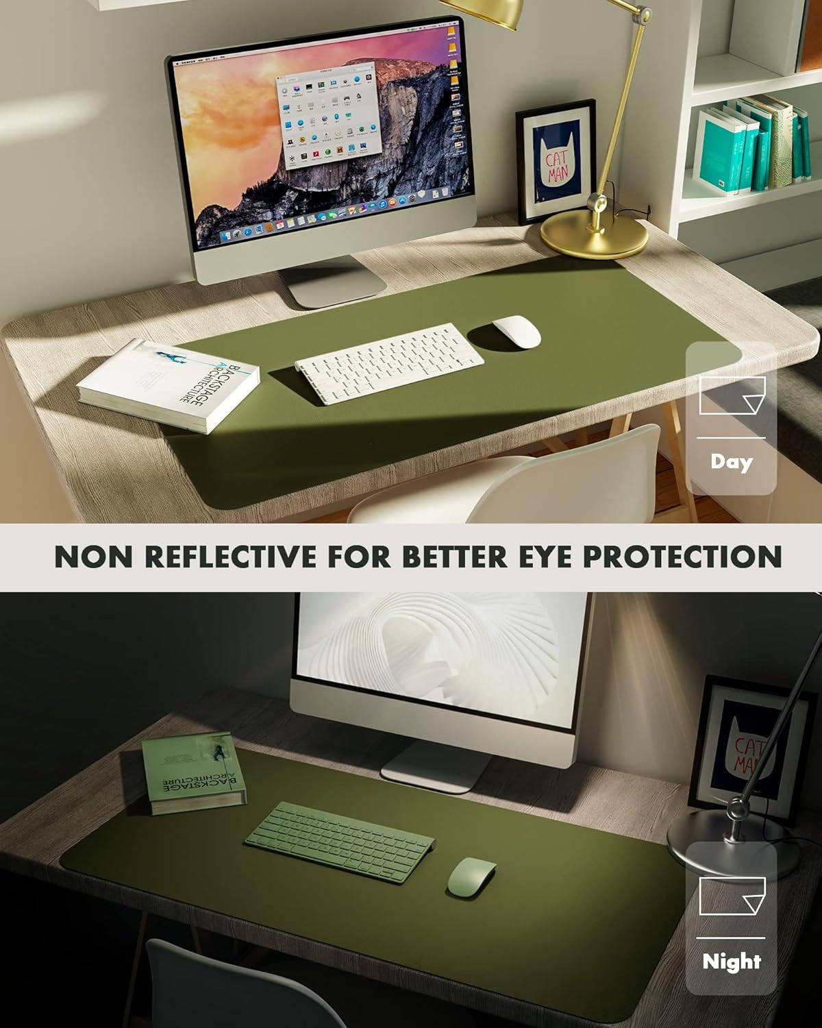 YSAGi Double-Sided Desk Pad, 31.5"x15.7"Leather Desk Mat, Eco Cork Desk Pad Protector,Large Mouse Pad,Waterproof Desk Blotter for Office/Home(Coffee)