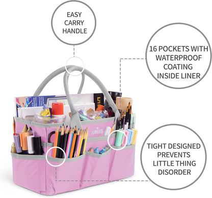 Jjring Craft and Art Organizer Tote Bag - 600D Silver Nylon Fabric Art Caddy with Pockets - for Art, Craft, Sewing, Medical, and Office Supplies Storage