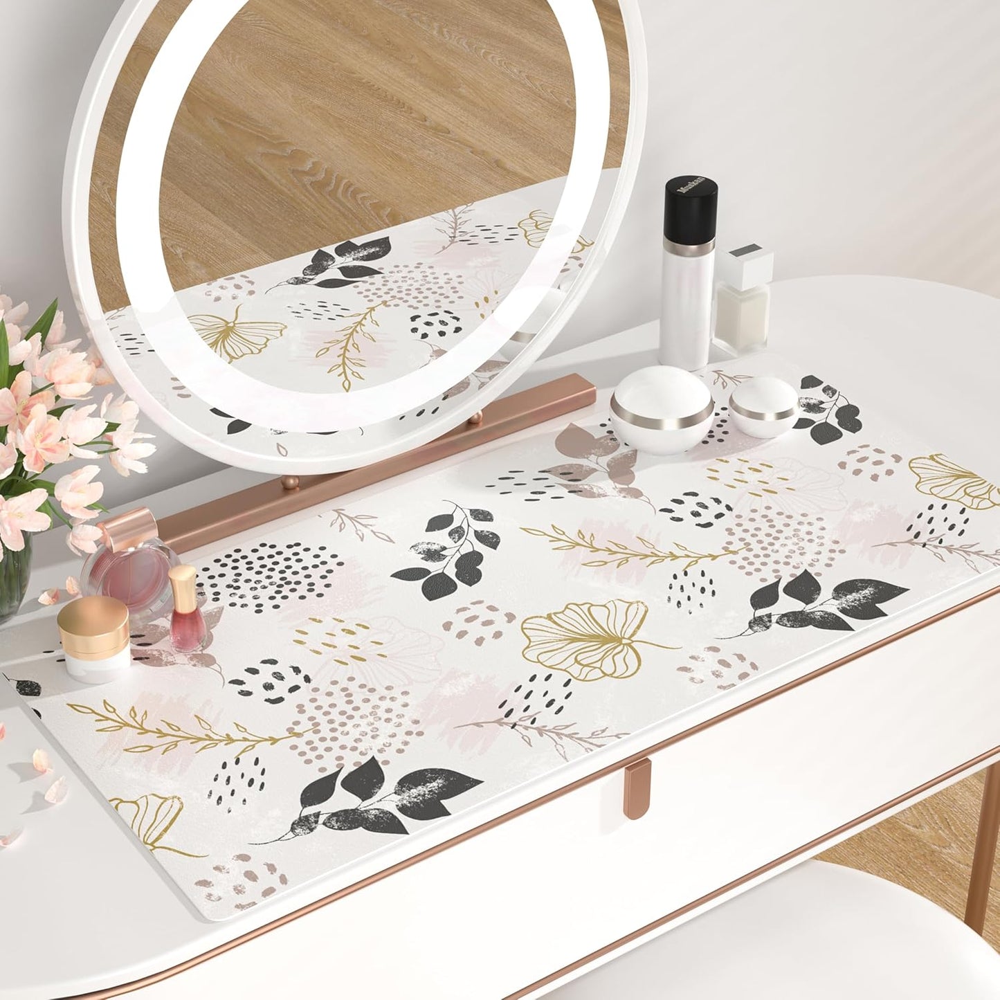 QIYI Large Mouse Pad, Cute Pink Desk Mat for Desktop, Women Girls PU Leather Desk Pad Waterproof Gaming Mousepad, Rose Gold Marble Computer Protector Writing Pad for School Office Home 31.5" x 15.7"