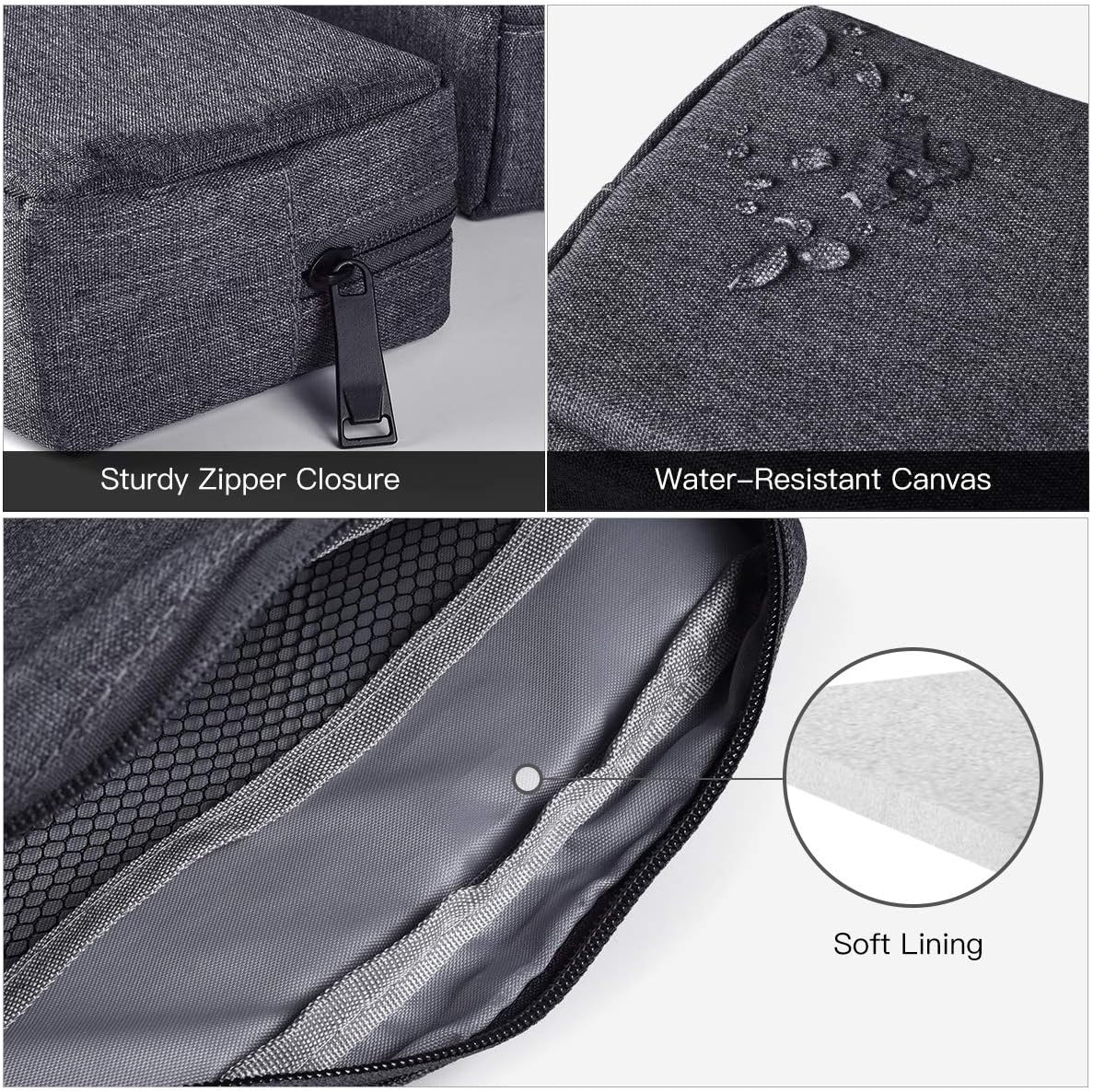imComor Universal Electronics Accessories Case, 2-Pack Portable Soft Carrying Case Bag Wire Cable Organizer for Hard Drive, Power Adapter, Laptop Mouse, Cosmetics Kit, Small+Big-Black