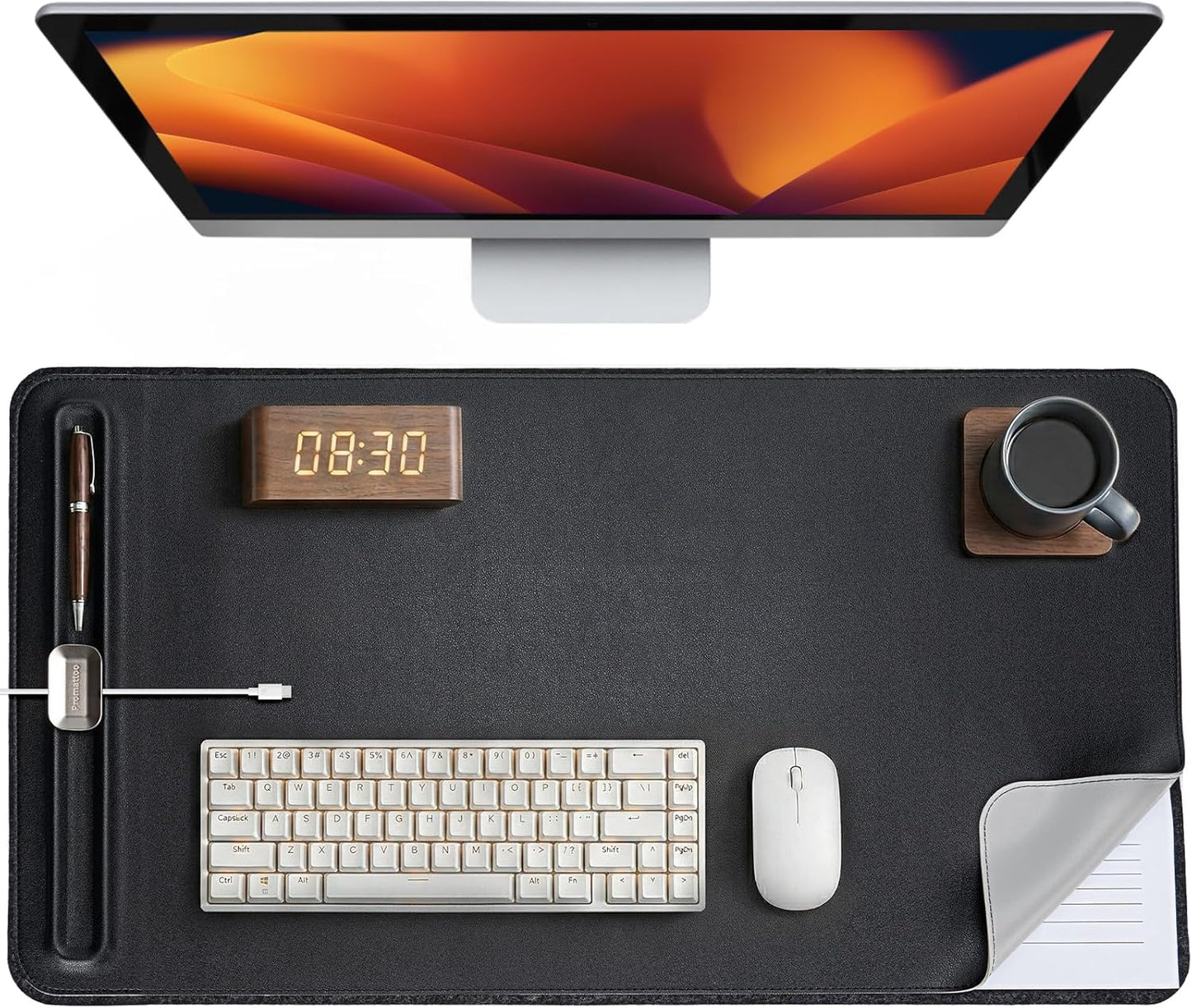 Desk Mat – Double-Sided Vegan Leather & Felt | Built-In Magnetic Cable Organizer & File Storage | Premium Workspace Pad for Office, Gaming & Creative Professionals-（Brown）