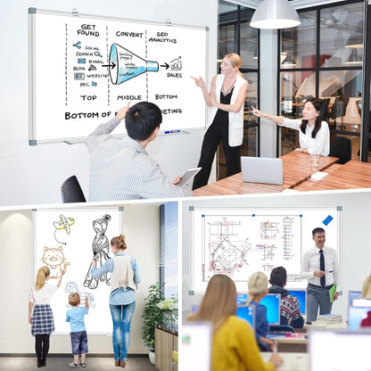 H-Qprobd 6'x4' Large Magnetic White Board Dry Erase Whiteboard with Black Aluminum Frame, 72"X48" Magnet Presentation Wall Boards for Office, Classroom, School, Home
