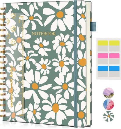 Dotted Notebook, Spiral Notebook Journal 8.5” x 11”, A4 Large Dot Grid Notebooks for Women Men, 100 GSM Dotted Paper, Plastic Hardcover Spiral Bullet Journals for Work School Sketching, Green