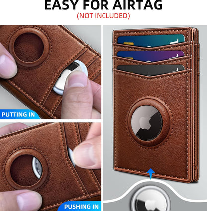 miyozi Airtag Slim Leather Wallet for Men - 12-Card Capacity, Magnetic Closure, Money Clip & Simplified Bill Compartment, RFID Blocking (4.3" x 3.0") | Gift Boxed