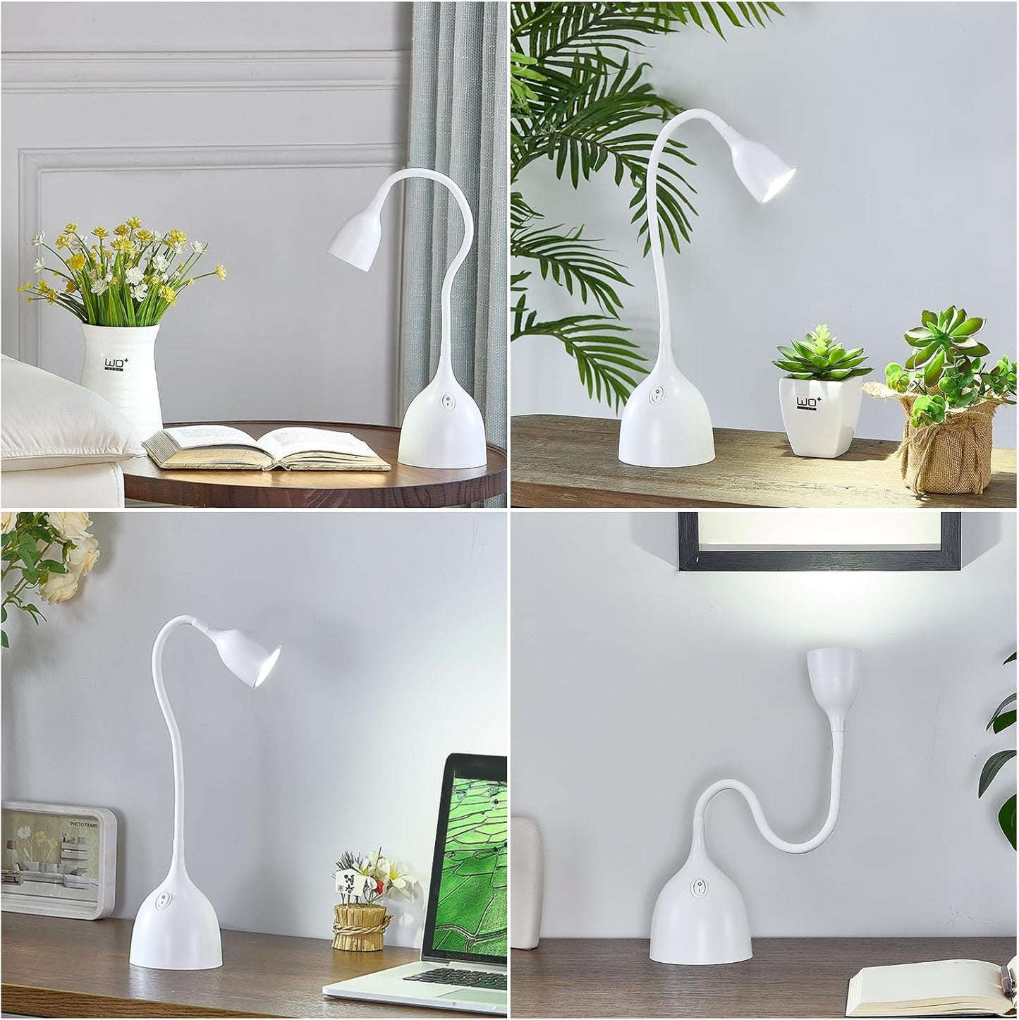 EJIAXIN Desk Lamp for Home Office - Clip on Reading Light and Bed Headboard Clamp Lamp, Bedside Gooseneck Table Lamp, Clip on Desk Lamps, Eye-Caring Desk Lamp for College Dorm Room Study Lamp, White