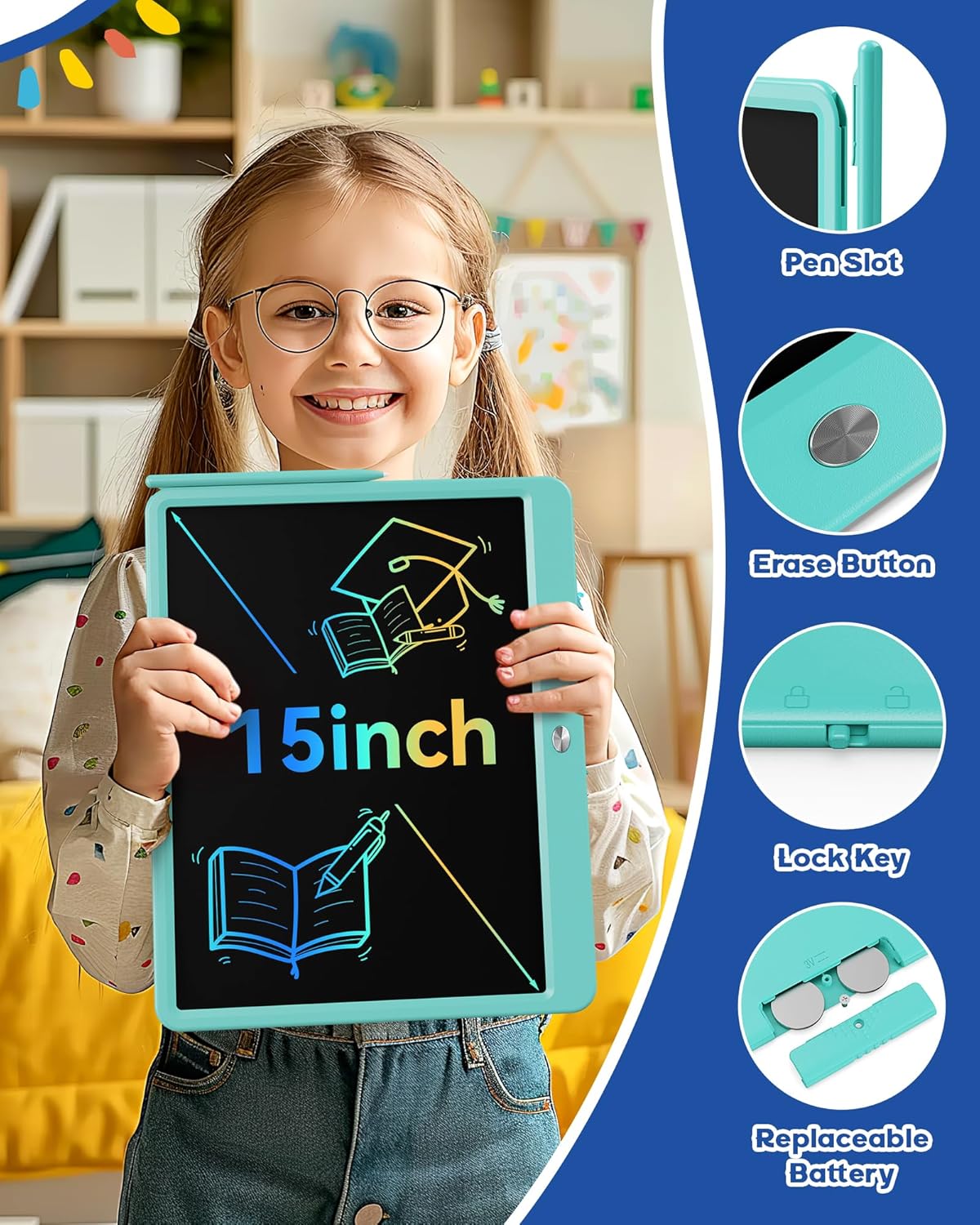 Bravokids 12 Inch LCD Writing Tablet for 3 Year Olds - Electronic Drawing Pad and Doodle Board as Educational Birthday Gifts for Girls and Boys (Pink)
