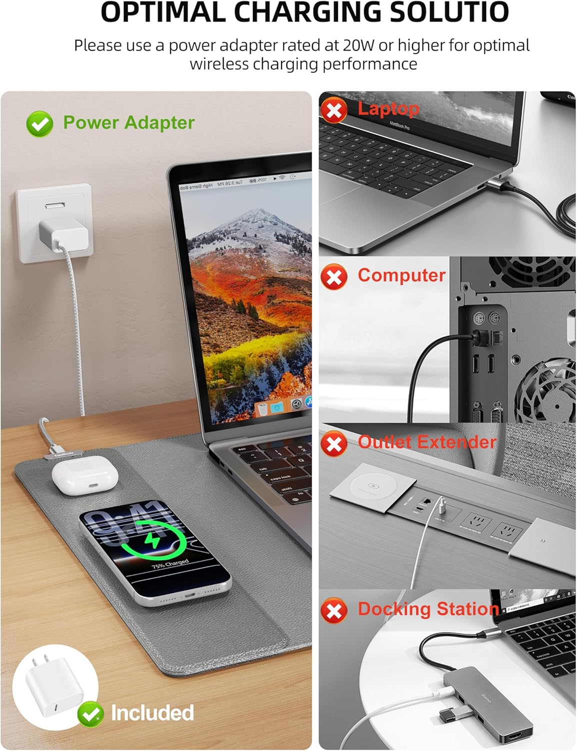 TopMade Mouse Pad with 15W Wireless Charging, XXL Large Leather Desk Mat, Waterproof Gaming Mousepad Home Office Desk Pad Protector, Computer Keyboard Pad, Mouse Mat for MacBook, PC, Laptop, Black