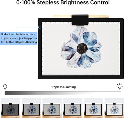 Mlife A3 Light Pad,Built in Battery Light Box,3 Colors Temperature,Stepless Brightness,Rechargeable LED Ultimate Light Board for Tracing, Diamond Art, Sketching