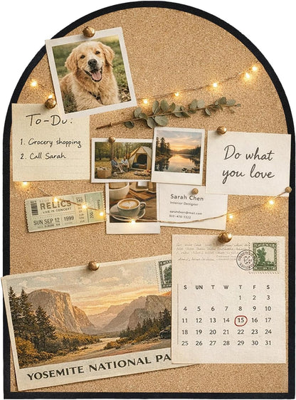 Self-Adhesive Arch Pin Cork Board, 10.4" x 14.4" 1/2" Thick (Black)