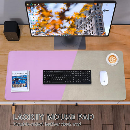 Dual-Sided Desk Pad, Large Mouse Pad - Natural Cork & PU Leather Non-Slip Waterproof Desk Mats for Office and Home (Blue, 31.5" x 15.7")