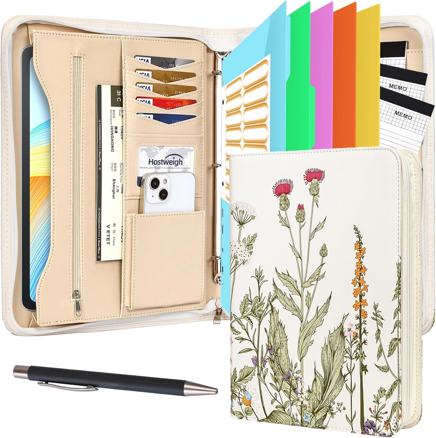 Leathario Portfolio Binder, Includes 10 Sheet Protectors and 3 Notepads, 3-Ring Folder Organizer, A4 Padfolio with Zipper, Vegan Leather Tablet Sleeve, Business Office Conference Clipboards