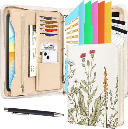 Leathario Portfolio Binder, Includes 10 Sheet Protectors and 3 Notepads, 3-Ring Folder Organizer, A4 Padfolio with Zipper, Vegan Leather Tablet Sleeve, Business Office Conference Clipboards