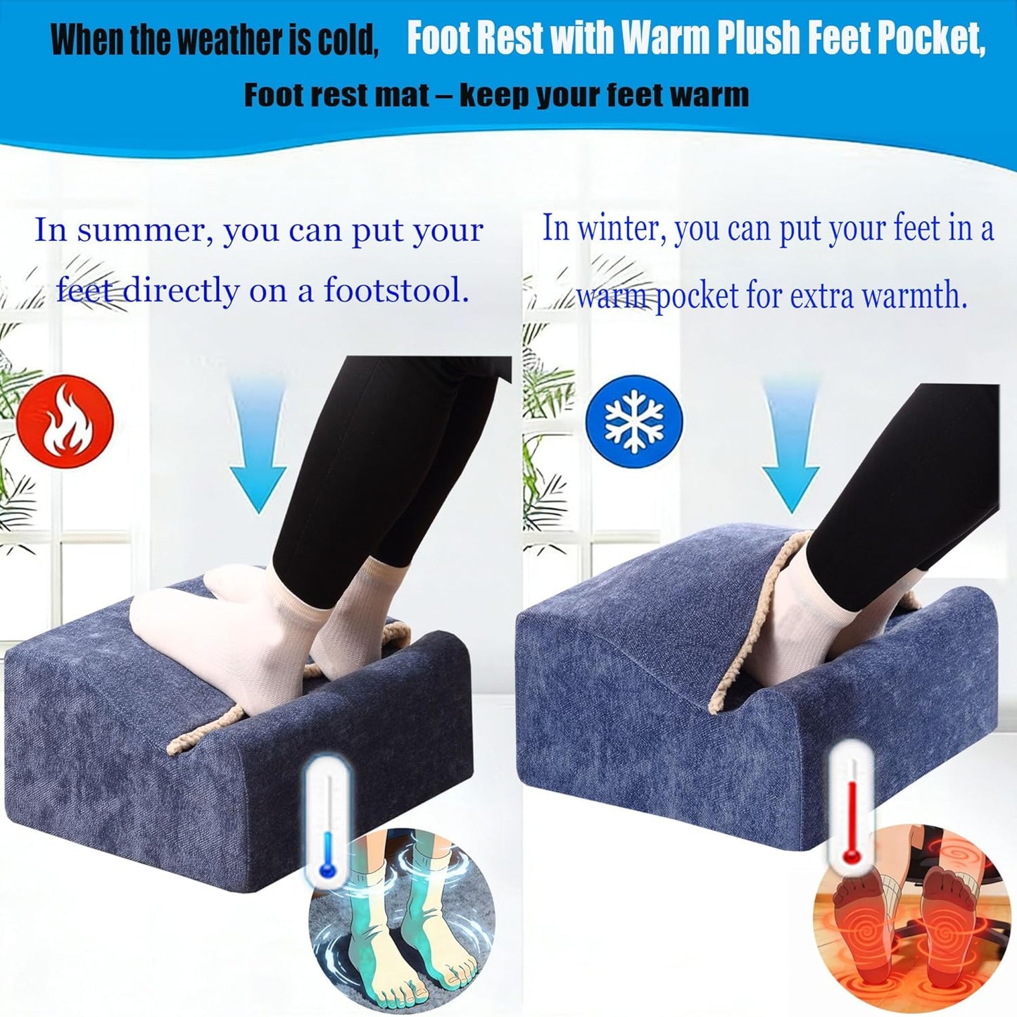 Foot Rest for Under Desk at Work,At Work Soft Ergonomic Footrest,Support Foot Pillow,Heel Chair,Leg Elevation Pillow,(Blue)