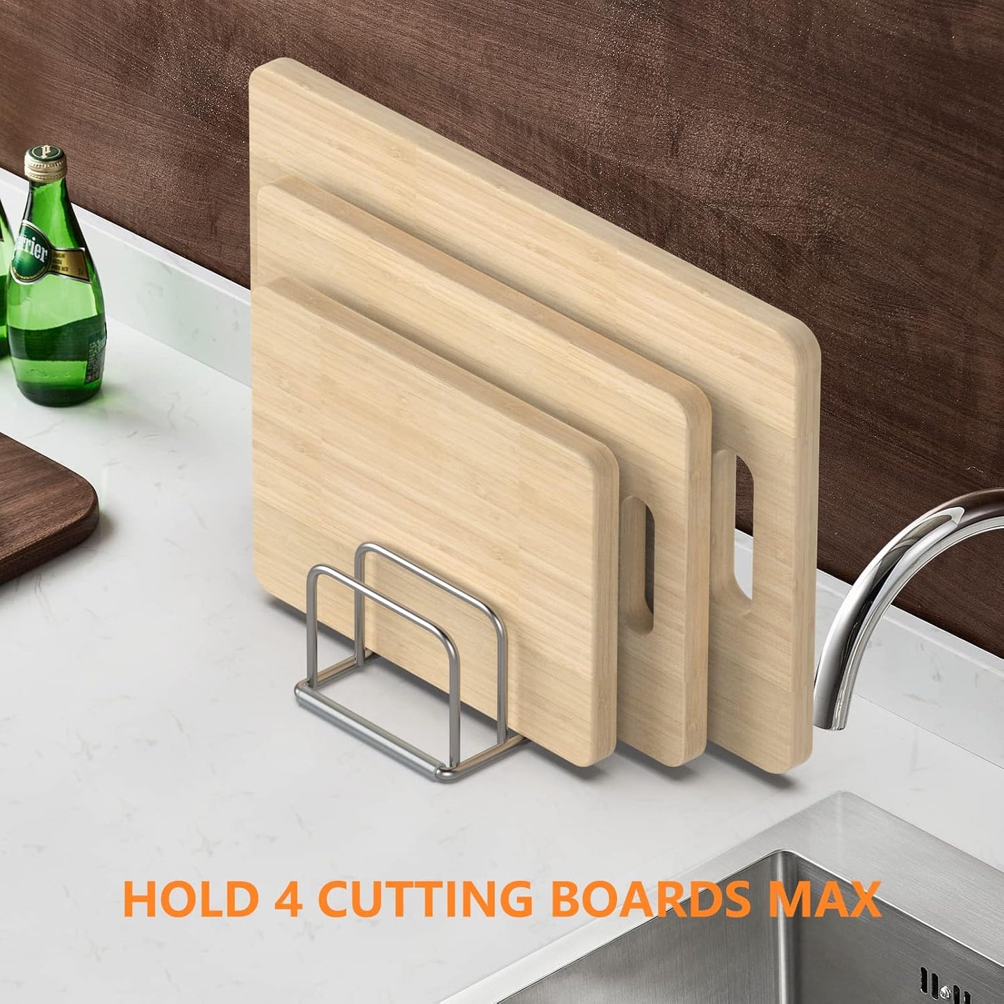 KORRTFID Cutting Board Holder Stand, Chopping Board Storage Rack, Cutting Board Organizer, 304 Stainless Steel Chopping Board Holder, Cookie Sheets Organizer 1.0+1.2 Inch Width Slots(Large)