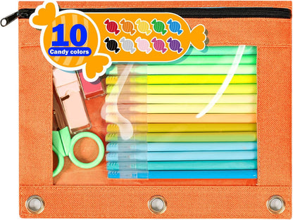 Forvencer Pencil Pouch for 3 Ring Binder, Large Pencil Case Pouch with 3 Reinforced Grommets, Pen Bag, Clear Window Pencil Case, Binder Accessories, Black