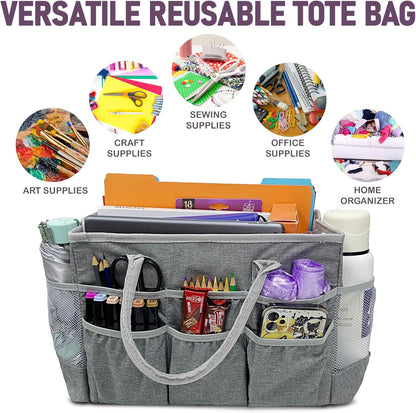 Cupohus Craft Organizer Tote Bag – Craft Caddy with 2 Mesh Side Pockets & Front Elastic Pockets, Foldable Large Capacity Supply Storage Bag for Sewing, Knitting, Painting, and Travel (Purple)