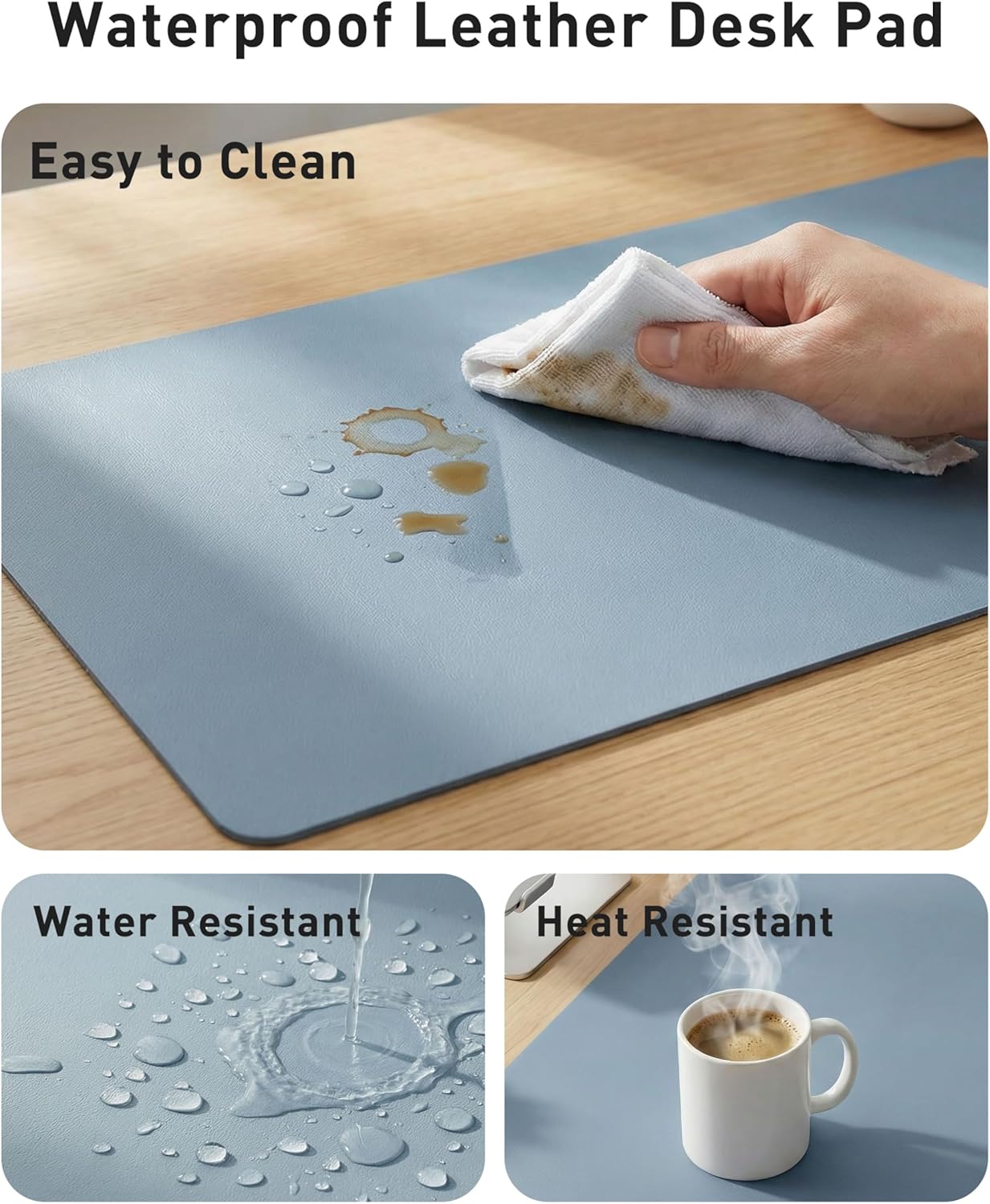 Aothia Non-Slip Waterproof PU Leather Desk Pad Protector for Mouse, Writing Desk, Office, Home, Laptop Blotter, 23.6" x 13.7", Black - Colors A