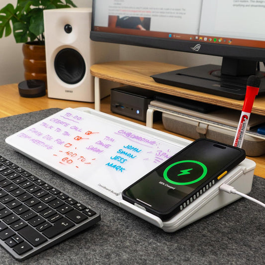 DeskBoard Buddy Desktop Whiteboard + 2 Markers (White with Wireless Charger)