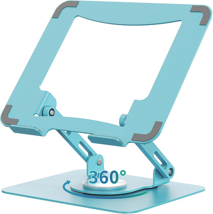 SOUNDANCE 360 Rotating Laptop Stand, Ergonomic Computer Riser for Desk, Adjustable Height Multi-Angle Metal Holder, Foldable Portable Notebook Elevating Base for Office & Home, White