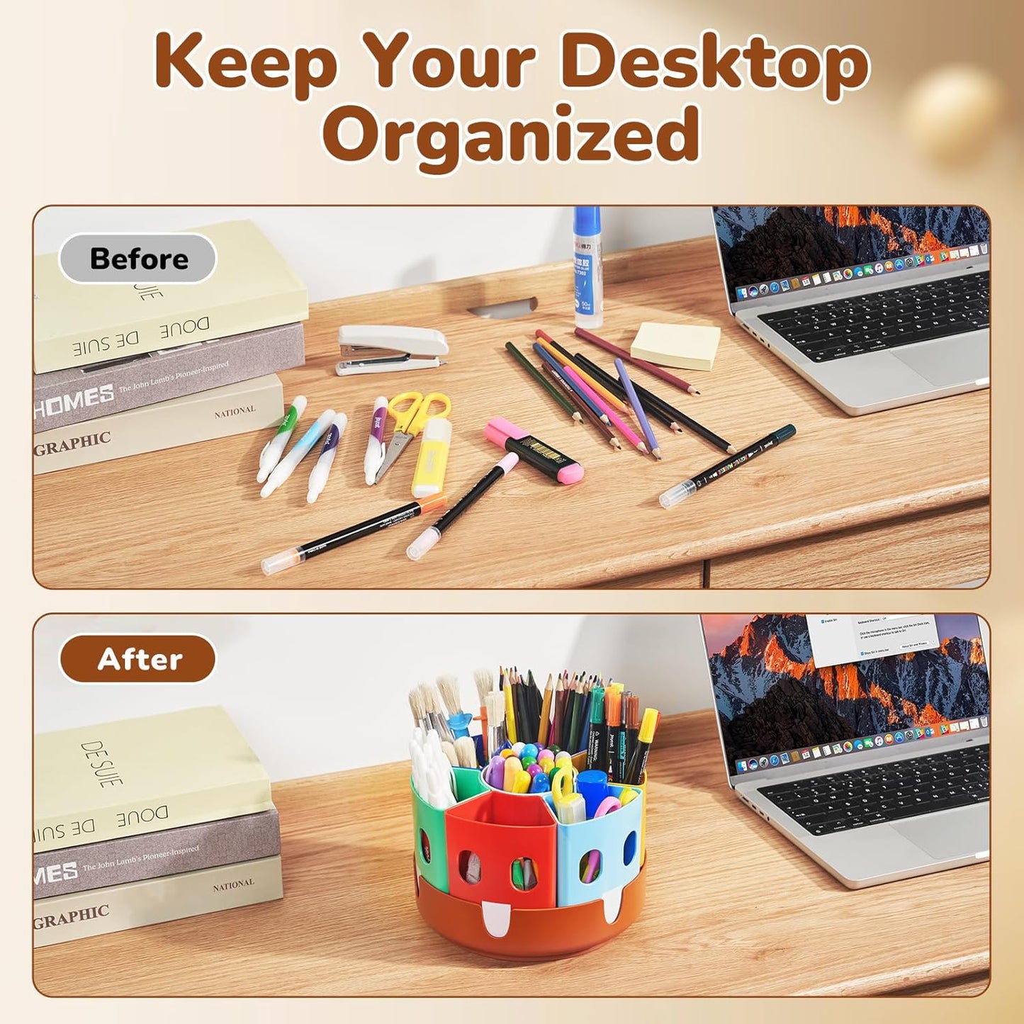 GAMENOTE Rotating Art Supplies Organizer - Lazy Susan Office School Supply for Kids Desk Organization and Storage Homeschool Craft Caddy Classroom Organization (Large)