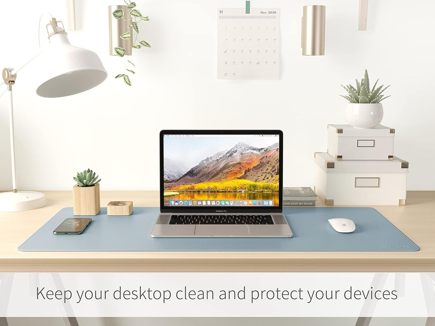 RENMTURE Dual-Sided Mouse Pad, Natural Cork & PU Leather Large Desk Pad for Office and Home Work, Desk Protector Non-Slip, Waterproof, Easy Clean (Olive Green, 32"x16")
