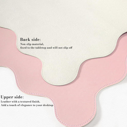 iCasso Pink Leather Desk Mat,Extra Large Scalloped Mouse Pad for Desktop,Waterproof PU Nail Table Mat,Cute Keyboard Mats for Women Girl,Non-Slip Desk Cover Mat for Office Home Dorm