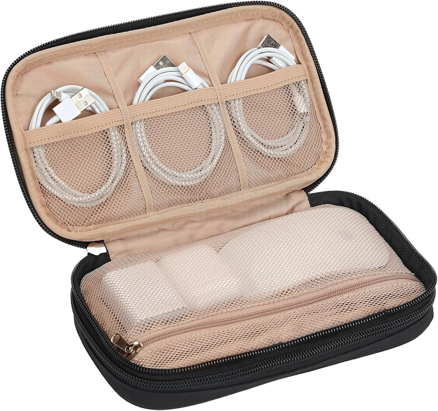 NISHEL Travel Cord Organizer Case, Double Layers Tech Electronic Bag, Essentials for Charger, Cable, Phone, Flash drive, Medium, Pink