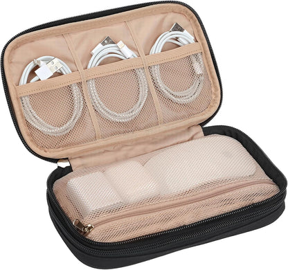 NISHEL Travel Cord Organizer Case, Double Layers Tech Electronic Bag, Essentials for Charger, Cable, Phone, Flash drive, Medium, Pink