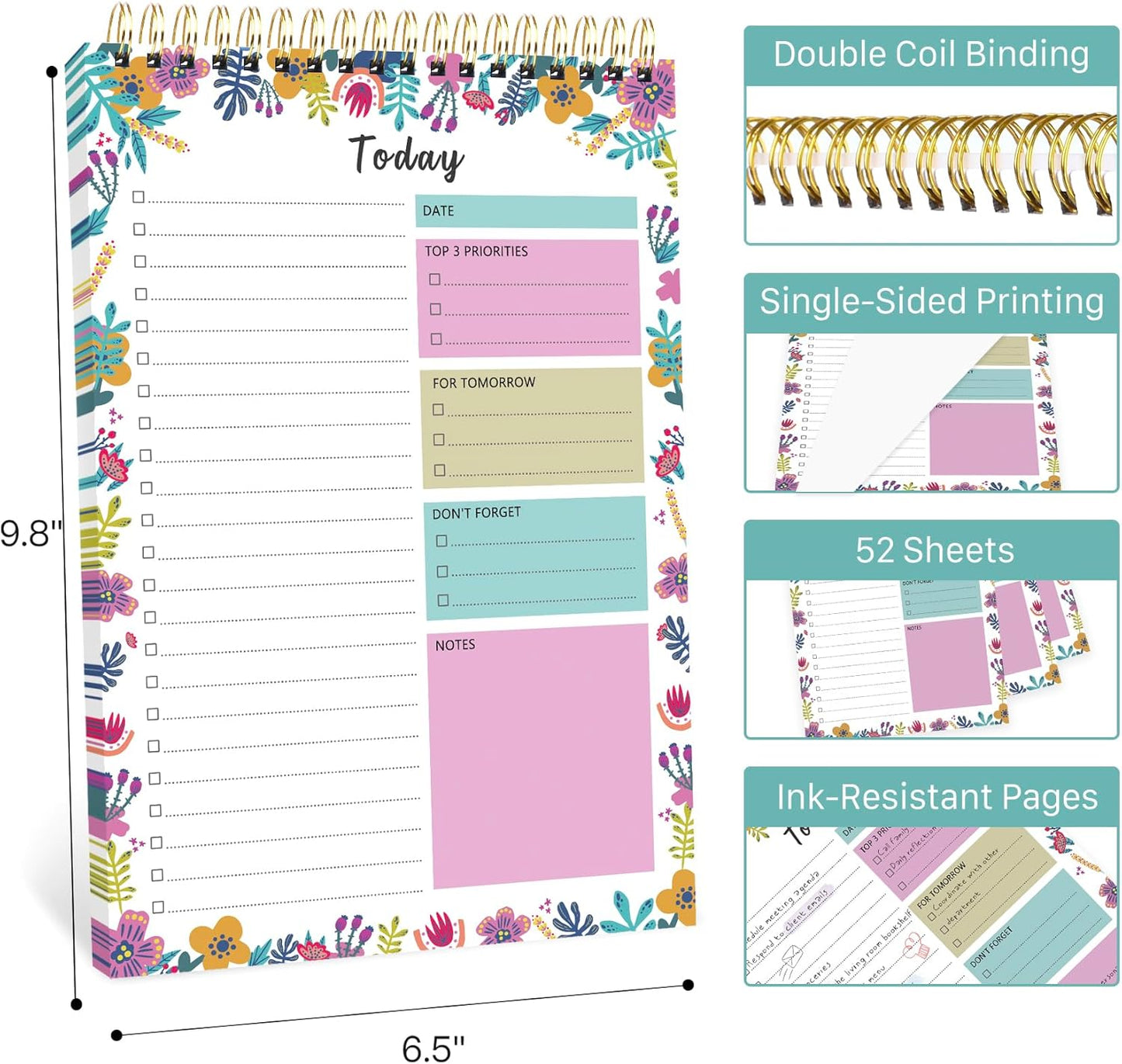 To Do List Notepad - To Do List Notebook for Work with 52 Sheets, Undated Daily Planner Perfect for Enhanced Productivity and Goal Achievement - Green