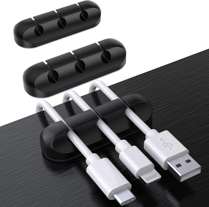 SOULWIT Cable Holder Clips, 3-Pack Cable Management Cord Organizer Clips Silicone Self Adhesive for Desktop USB Charging Cable Nightstand Power Cord Mouse Cable Wire PC Office Home - Black
