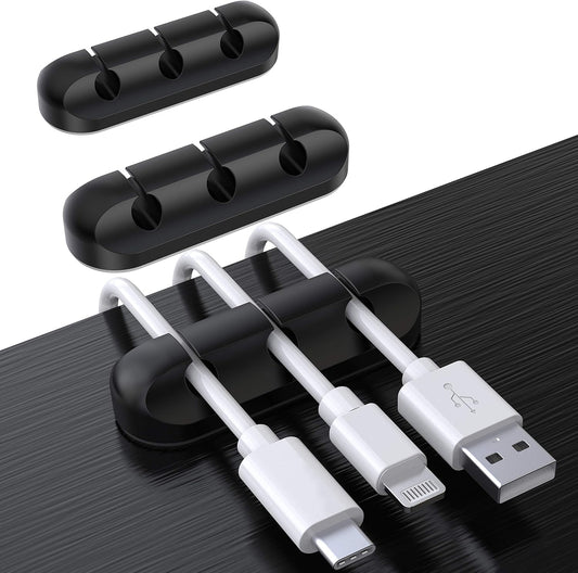 SOULWIT Cable Holder Clips, 3-Pack Cable Management Cord Organizer Clips Silicone Self Adhesive for Desktop USB Charging Cable Nightstand Power Cord Mouse Cable Wire PC Office Home - Black