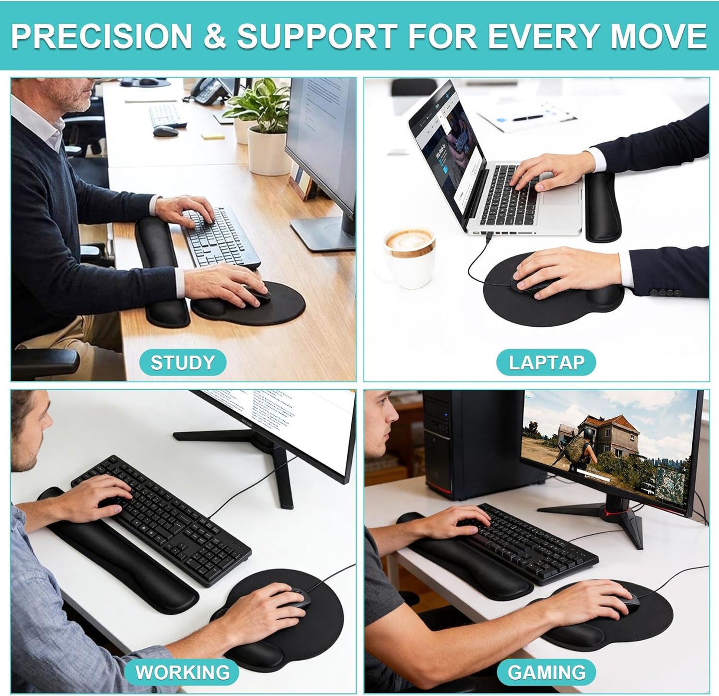 Mouse Pad and Keyboard Wrist Rest- Ergonomic Wrist Rest for Computer Keyboard and Mouse Pad, Memory Foam Wrist Support for Comfy Typing, Ideal for Laptop, Office, Gaming